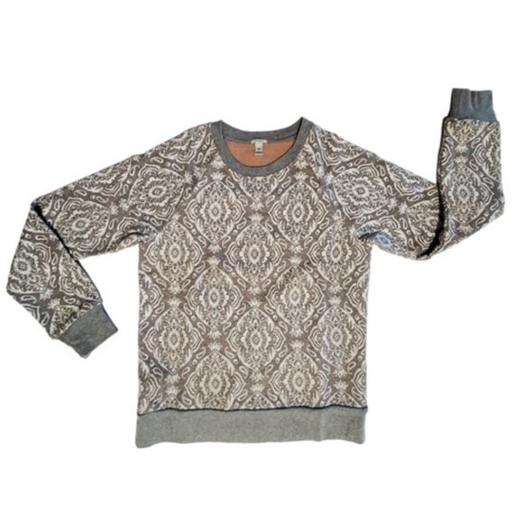 J. Crew French Terry Sweatshirt Gray & White Damask Medallion Print - Size XS - Picture 2 of 7